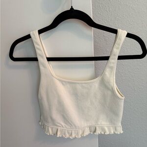 Zara Cream Ruffled Sleeveless Crop Top